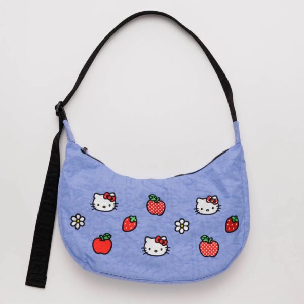 BAGGU Embroidered Baby Blue Logo Medium Nylon Crescent Bag