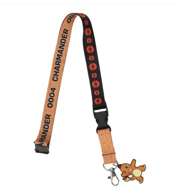 Pokemon Charmander Red Kanto Region Lanyard with Rubber Charm and ID Sleeve