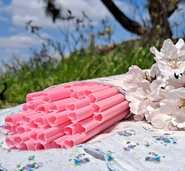 Pink Reusable Heart Straws