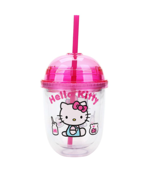 Hello Kitty Drinks 13 oz Double Wall Plastic Cup with Pink Dome Lid