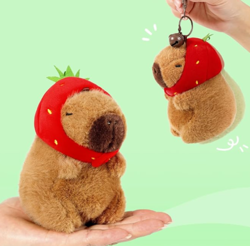 Strawberry Hat Capybara Keychain