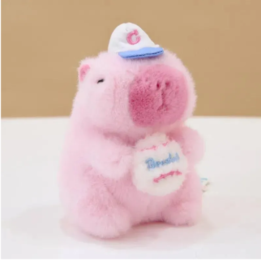 Pink Baseball Capybara Keychain