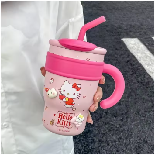 Hello Kitty with Apple Stainless Steel Insulated Tumbler with Lid Straw Handle 700mL