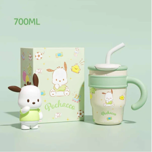 Pochacco with Soccer Stainless Steel Insulated Tumbler with Lid Straw Handle 700mL