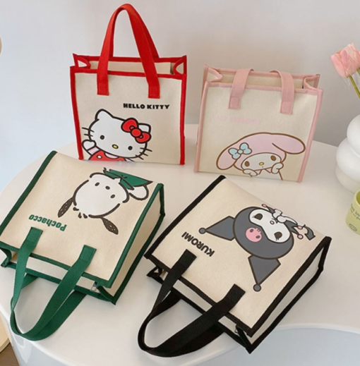 Sanrio Canvas Tote Bags with Zipper and Colored Handles