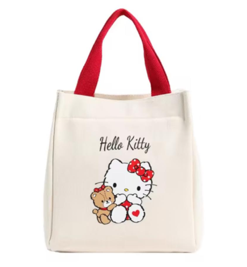 Sanrio Mini Canvas Tote Bags with Colored Handles and Mascot Designs