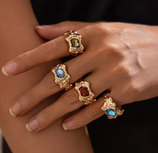 Molten Gemstone Stack 4 Piece Ring Set