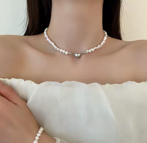 Whispering Pearl Heart Choker Necklace