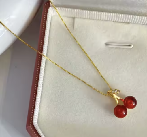 Golden Cherry Charm Necklace