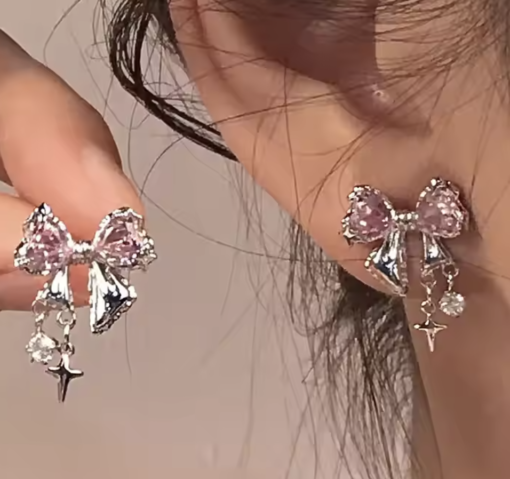 Silver Star Bow Earrings