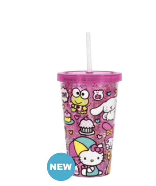 Hello Kitty and Friends Reusable 16oz Insulated Plastic Tumbler with Straw Party