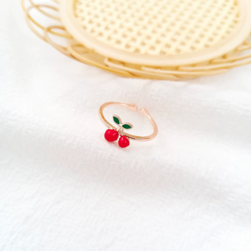 Preppy Cherry Adjustable Ring - Dainty Gold-Plated Open Band