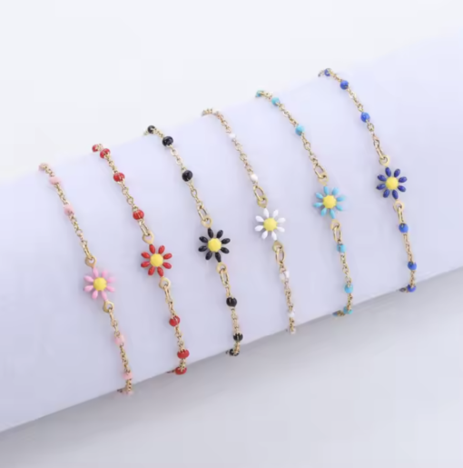 Golden Daisy Dreams Adjustable Bracelet - Multi-Color Flower Charm Jewelry