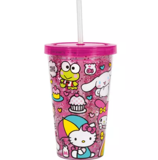 Hello Kitty and Friends Reusable 16oz Insulated Plastic Tumbler with Straw Party