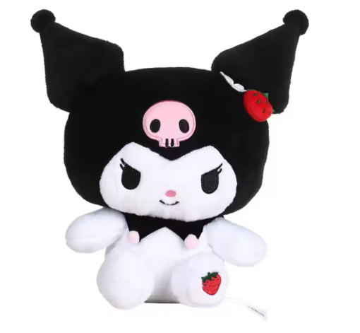 Classic Black Kuromi Plush 10.6" with Strawberry Embroidery