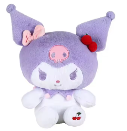 Purple Kuromi Plush 10.6" with Cherry Embroidery and Bow Details