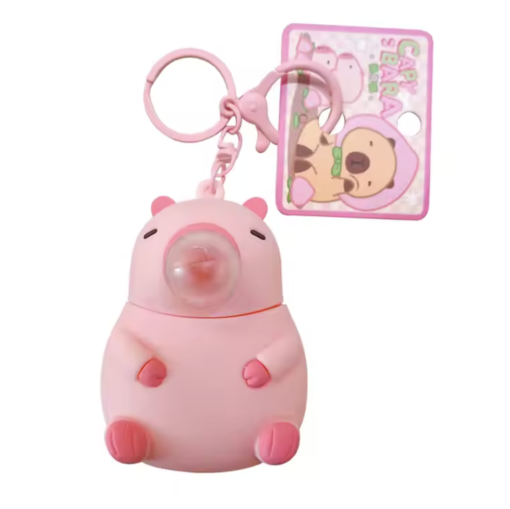 Bubble Blowing Capybara Keychain - Pink