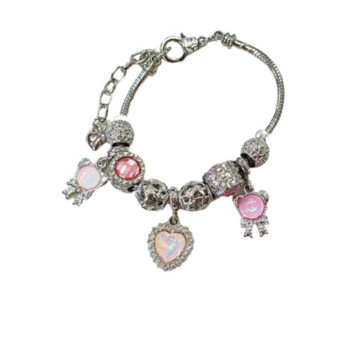 Iridescent Heart Bear Charm Bracelet