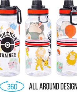 Pokemon 32oz Twist Spout Plastic Bottle w Sticker Set