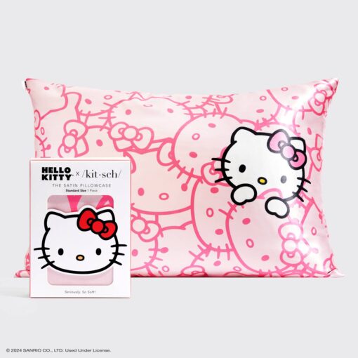 Hello Kitty x Kitsch Satin Pillowcase  - Pink Kitty Faces