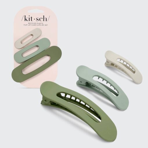 Kitsch Recycled Plastic Matte Flat Lay Claw Clip 3pc - Eucalyptus