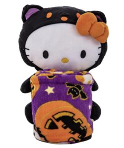 Hello Kitty Black Cat Plush Doll & Silk Throw Halloween Blanket Combo Set