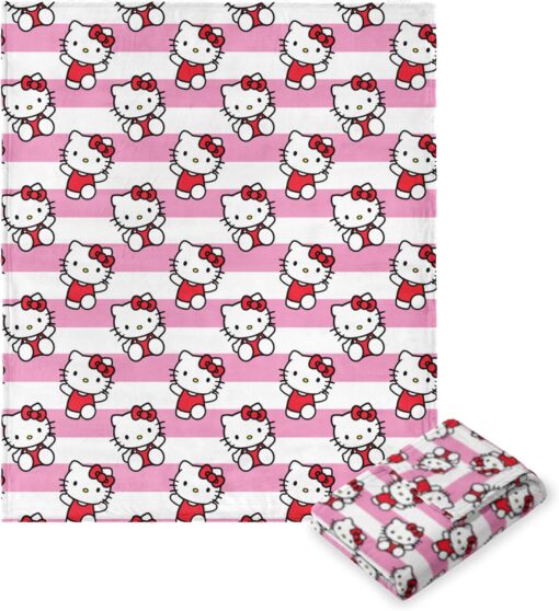 Hello Kitty Silk Touch Throw Blanket, Bows And Stripes, 50 " x 70 "