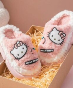 Hello Kitty Pink Rubber Sole Slippers Warm Fuzzy