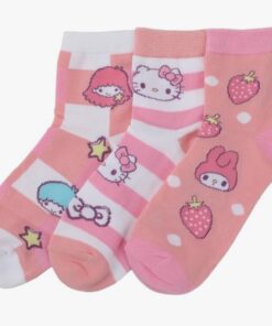 Hello Kitty & Friends Character Print Women’s 3-Pair Casual Quarter Crew Socks