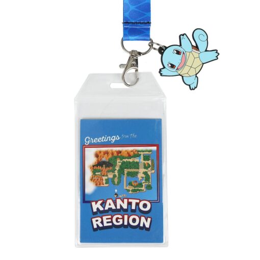 Pokemon Squirtle Blue Kanto Region Lanyard with Rubber Charm and ID Sleeve