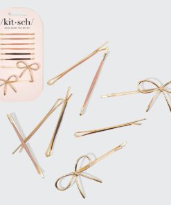 Kitsch Metal Enamel Cloud & Bow Bobby Pins 8pc Set - Rosewood
