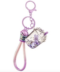 Red Panda Glitter Drink Liquid Effect Sensory Keychain (Purple)