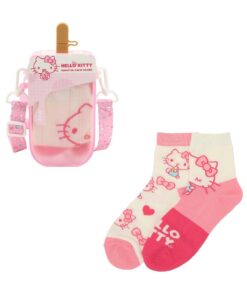 Sanrio Hello Kitty - 2 Pair Quarter Crew Socks & Water Bottle Popsicle Box Set