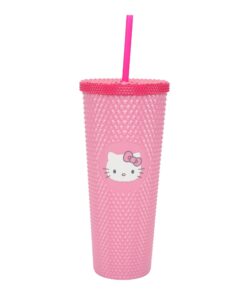 Bioworld Hello Kitty Pink 24 Oz. Acrylic Cup With Reusable Straw