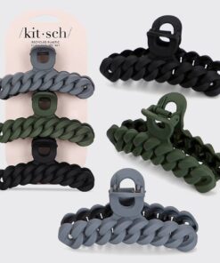 Eco-friendly Chain Claw Clip 3pc Set - Black/Moss