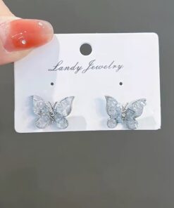 Crystal Butterfly Earrings – Dainty Silver Studs with Shimmering Wing Details
