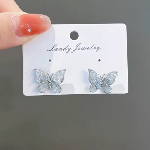 Crystal Butterfly Earrings – Dainty Silver Studs with Shimmering Wing Details