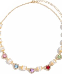 Royal Heart Pearl Necklace – Luxe Statement Jewelry with Radiant Rainbow Gemstones & Pearls for Women & Men, Vintage-Inspired Elegant Choker