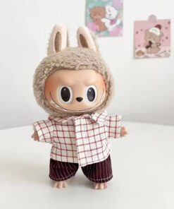 Mini Outfits For Labubu & 7-8" Plushies| Cute Red Plaid Top and Brown Pants