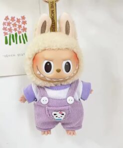 Mini Outfits For Labubu & 7-8" Plushies | Purple Overalls with Cute Bear Design