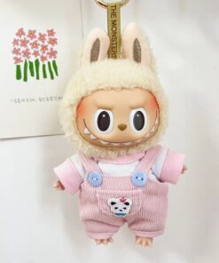 Mini Outfits For Labubu & 7-8" Plushies |  Pink Overalls with Adorable Bear Design