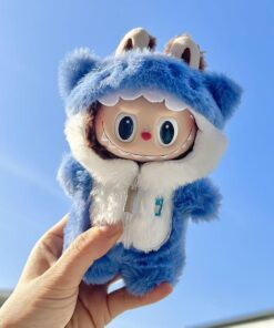 Mini Outfits For Labubu & 7-8" Plushies | Cute Blue Fuzzy Zip-Up Costume