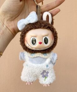 Mini Outfits For Labubu & 7-8" Plushies | Blue Overalls Flower Design with Accent Bow