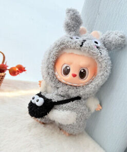 Mini Outfits For Labubu & 7-8" Plushies | Adorable Grey Fuzzy Cosplay