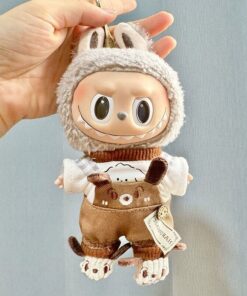 Mini Outfits For Labubu & 7-8" Plushies |  Unique Brown Dog Overalls and Shoes