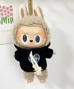 Mini Outfits For Labubu & 7-8" Plushies | Black Hoodie with Heart Design