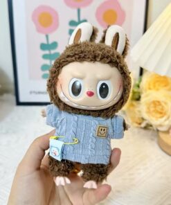 Mini Outfits For Labubu & 7-8" Plushies |  Blue Sweater with Smiley Patch