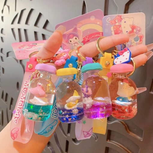 Hello Kitty and Friends Rotating Bottle Lid Liquid Floating Keychain