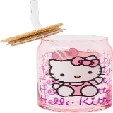 Sanrio Hello Kitty Glass Tumbler with Bamboo Lid and Glass Straw