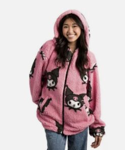 Kuromi Oversized Sherpa Zip-Front Hoodie